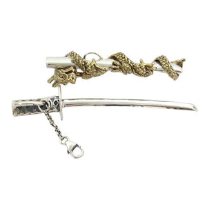 Brass Sterling Silver Samurai Dragon Sword Mens Pendants