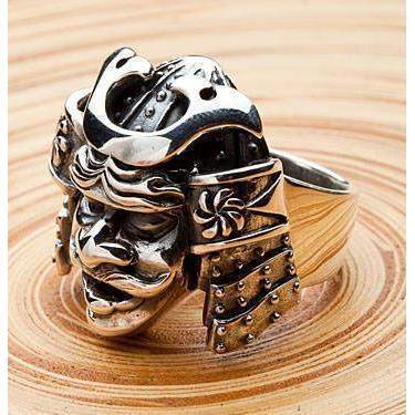 Кольца с маской самурая из стерлингового серебра