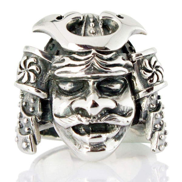 Anéis de máscara de samurai em prata esterlina