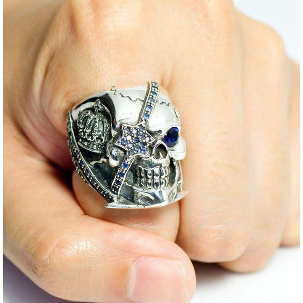 Sterling Silver Sapphire Pirate Skull Rings