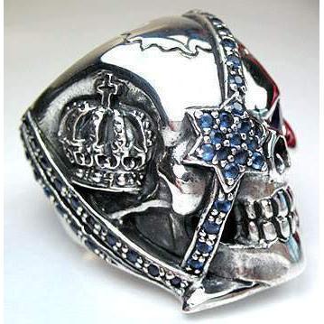 Кольца с пиратским черепом из стерлингового серебра с сапфиром