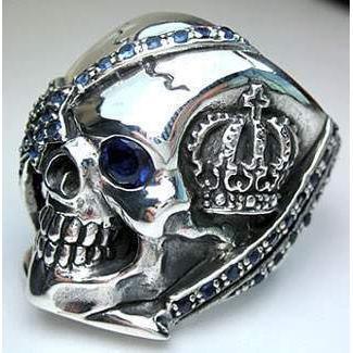 Кольца с пиратским черепом из стерлингового серебра с сапфиром