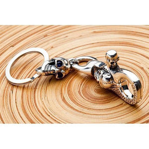 Sapphire Skull Sterling Silver Biker Keychain