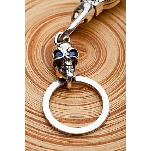 Sapphire Skull Sterling Silver Biker Keychain