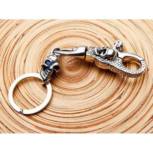 Sapphire Skull Sterling Silver Biker Keychain