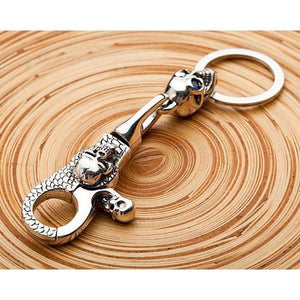 Sapphire Skull Sterling Silver Biker Keychain