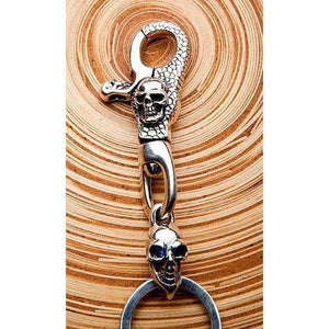Sapphire Skull Sterling Silver Biker Keychain