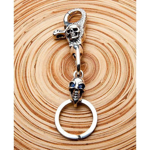 Sapphire Skull Sterling Silver Biker Keychain