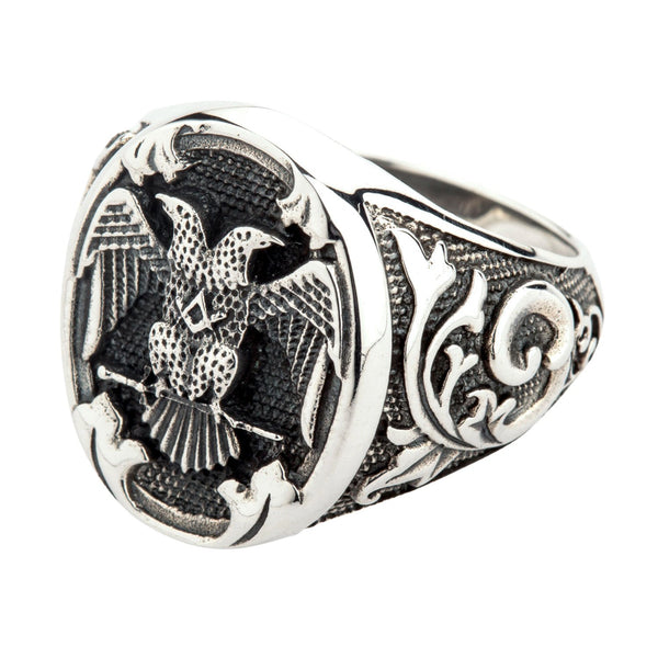 Anillo masónico de plata con águila bicéfala de rito escocés
