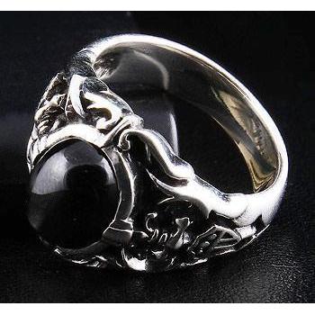 Silver medeltida svart onyx herrring