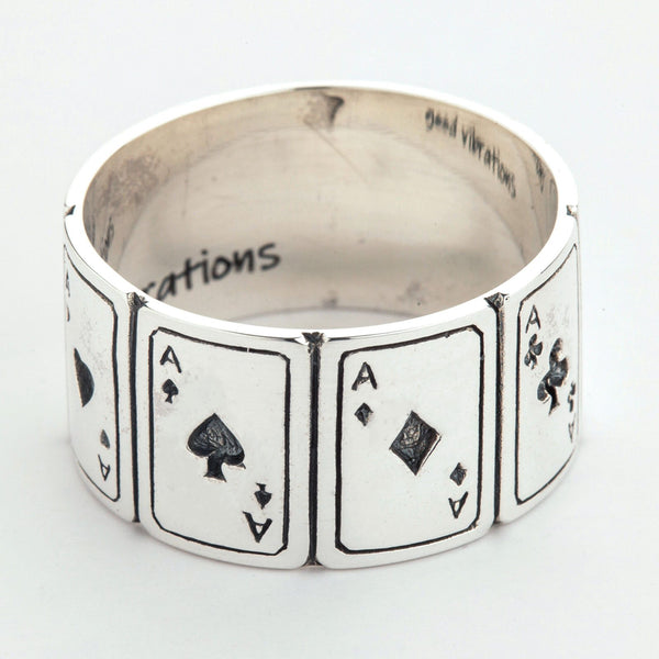 925 Sterling Silver Ace Cards Band Ring