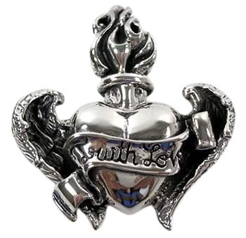 Silver Big Gothic Heart Wings Pendant