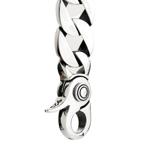 Heavy Sterling Silver Curb Link Bracelet: Vertical hanging view showing the 16mm width of the silver curb links