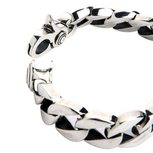 Heavy Sterling Silver Curb Link Bracelet: Open trigger clasp demonstrating the secure connecting mechanism