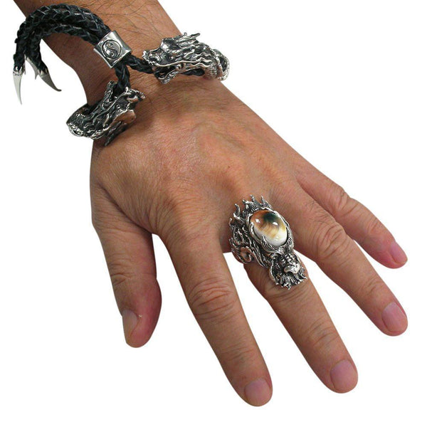 Мужское кольцо с головой дракона из стерлингового серебра