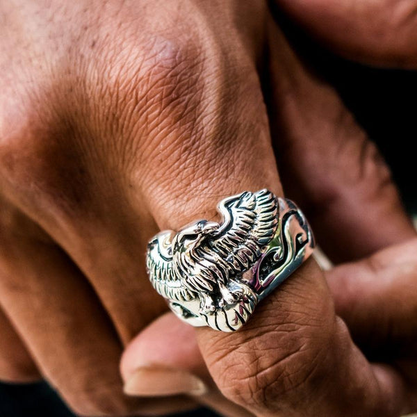 Silver Men's Harley Eagle Ring