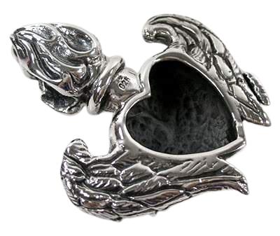 Silver Big Gothic Heart Wings Pendant