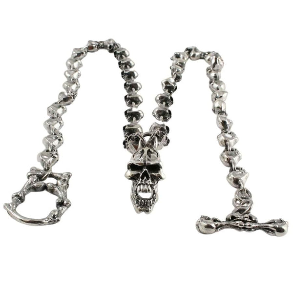 Ожерелье-цепочка из тяжелого серебра с черепом