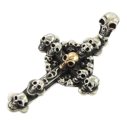 Silver Gold Stack Cross Skull Pendant