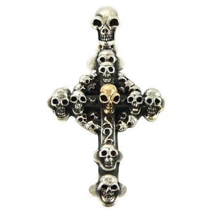 Anhänger mit gestapeltem Totenkopf aus Silber und Gold