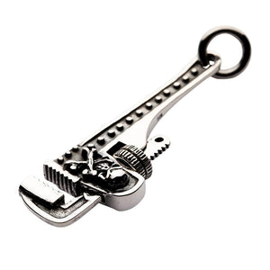 Skull Wrench Sterling Silver Pendant: 925 sterling silver wrench pendant showing skull crossbones detail