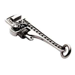 Skull Wrench Sterling Silver Pendant: Handcrafted sterling silver mechanic pendant with 925 hallmark stamp