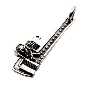 Skull Wrench Sterling Silver Pendant: Sterling silver tool pendant with skull design side profile