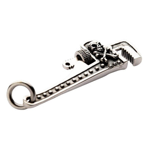 Skull Wrench Sterling Silver Pendant: 925 silver pipe wrench skull pendant reverse angle view