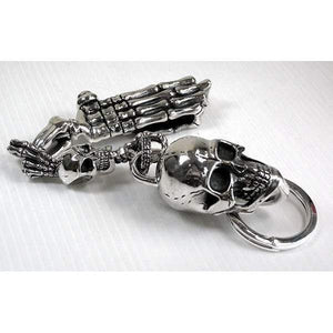 Skeleton Hand Skull Sterling Silver Keychain, opposite diagonal