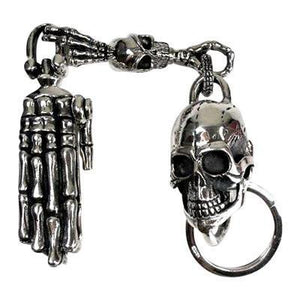 Skeleton Hand Skull Sterling Silver Keychain, folded front