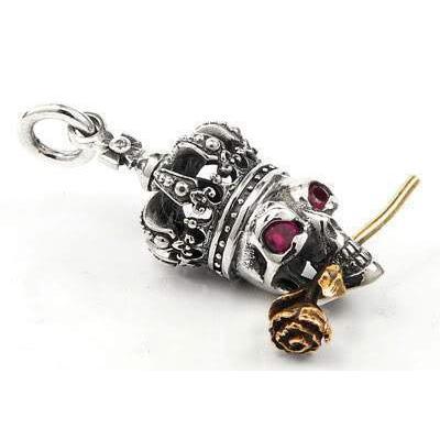 Sterling Silver Crown Skull and Rose Pendant