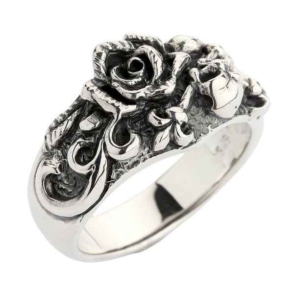 Silver Skull and Rose Gothic Ring