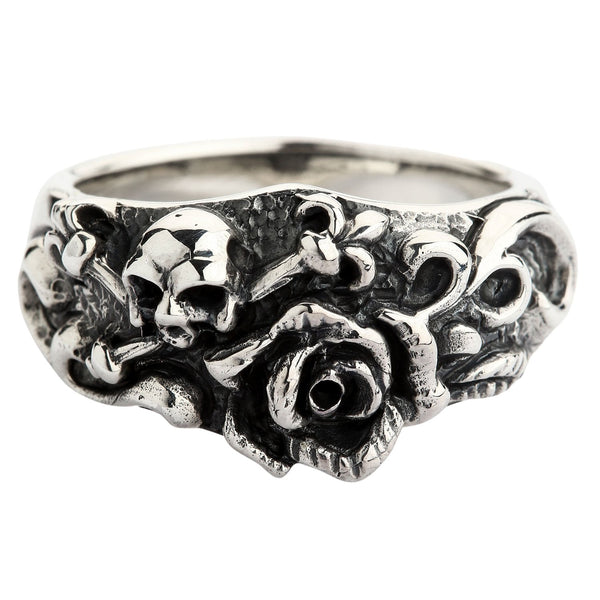 Gothic Ring aus Silber mit Totenkopf und Rose