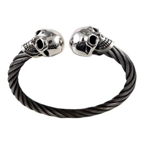 Silver Skull Biker Cuff Bracelet