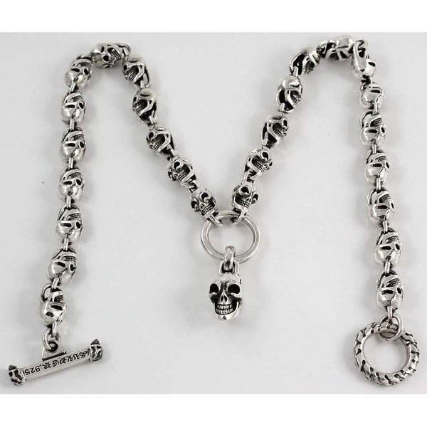 Biker-Halskette mit Totenkopf aus Sterlingsilber