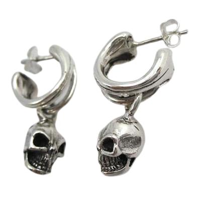 Sterling Silver Dangle Punk Skull Earrings
