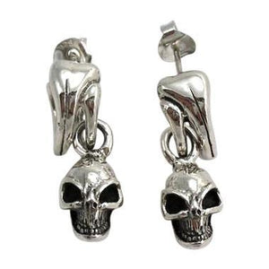 Orecchini pendenti in argento sterling con teschio punk