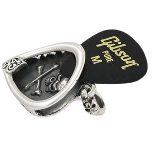 Sterling Silver Skull Guitar Pick Holder Pendant Necklace