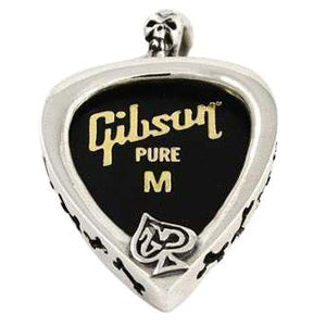 Sterling Silver Skull Guitar Pick Holder Pendant Necklace