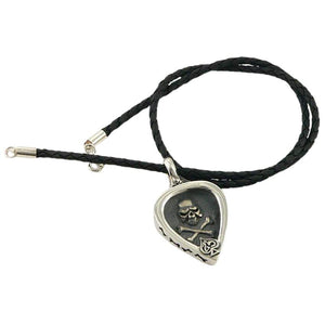 Sterling Silver Skull Guitar Pick Holder Pendant Necklace