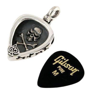 Sterling Silver Skull Guitar Pick Holder Pendant Necklace