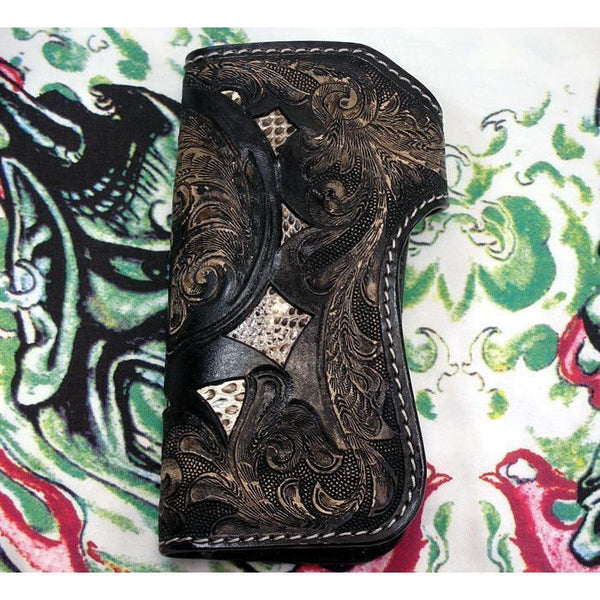 Кожаный кошелек с татуировками в байкерском стиле с черепом