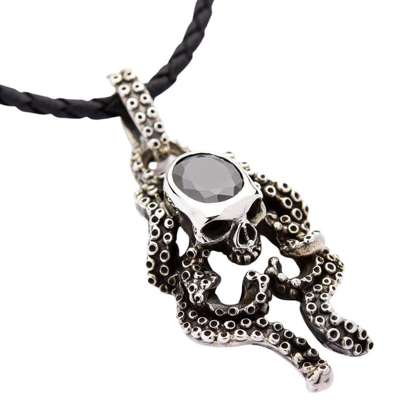 Pendentif Octopus Crâne Gothique Onyx Noir