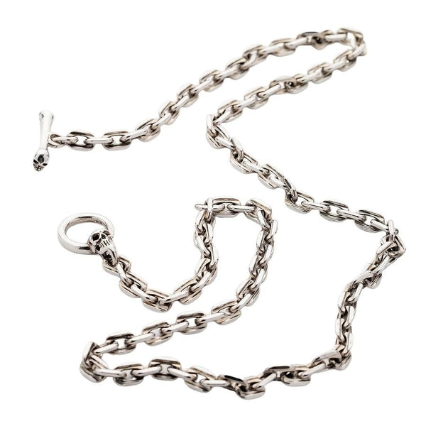 Skull T-Bar Sterling Silver Chain Necklace