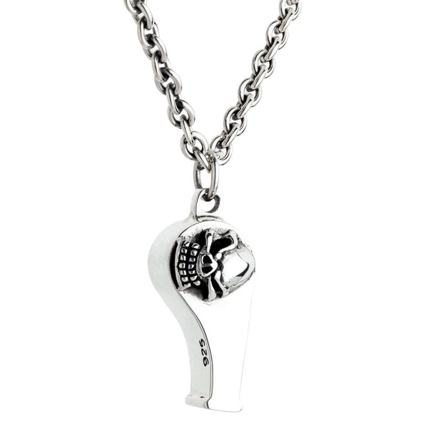 Sterling Silver Skull Whistle Pendant Necklace
