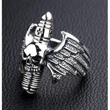 Sterling Silber Gothic Totenkopf Flügel Ring