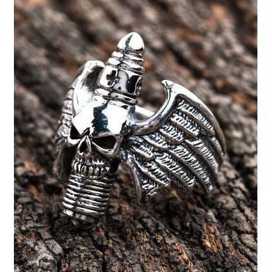 Sterling Silber Gothic Totenkopf Flügel Ring