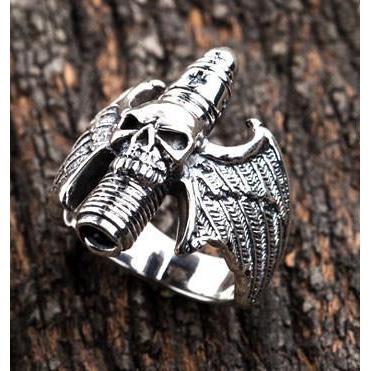 Anello in argento sterling con ali di teschio gotico