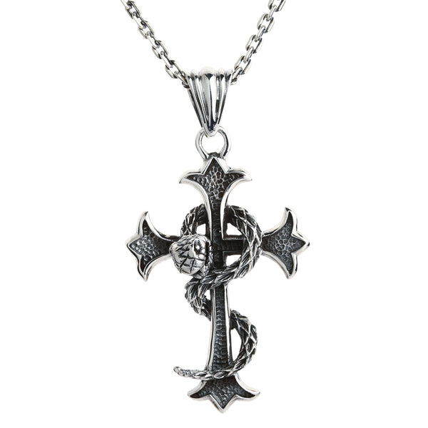 Colgante de plata de ley con cruz gótica de serpiente