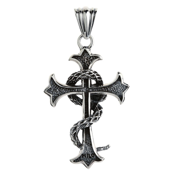 Sterling Silver Snake Gothic Cross Pendant